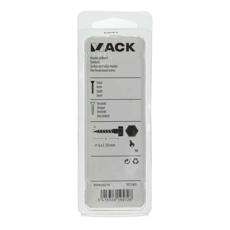Mack 1017405 - perno roscado para madera acero galvanizado 9 piezas 6 x 50 mm | 10 piezas
