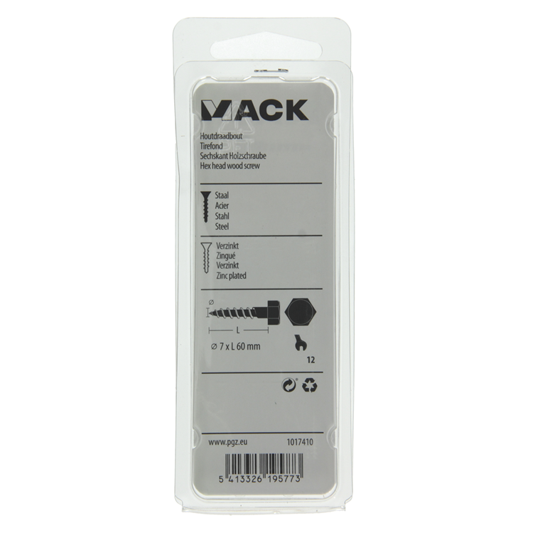 Mack 1017410 - perno roscado para madera acero galvanizado 8 piezas 7 x 60 mm | 5 piezas