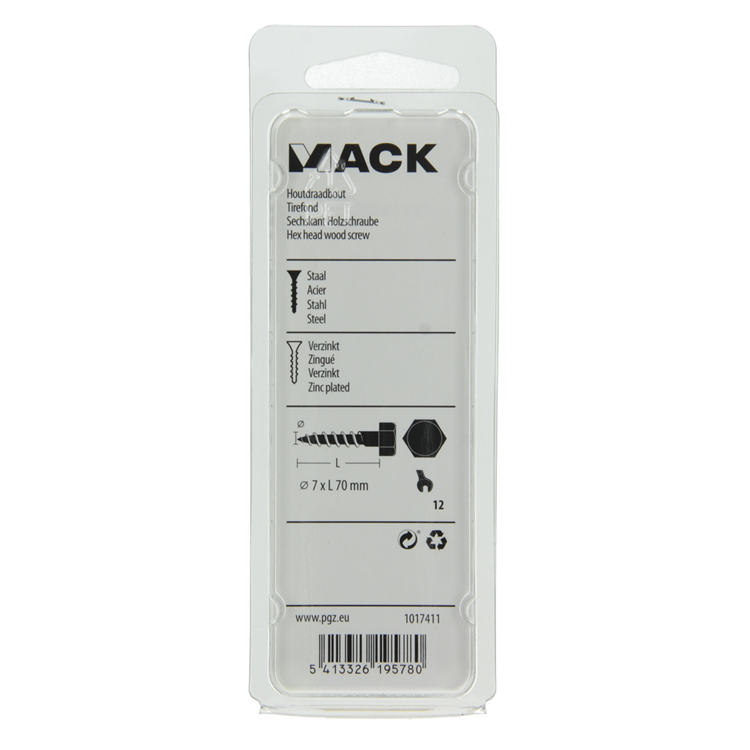 Mack 1017411 - perno roscado para madera acero galvanizado 6 piezas 7 x 70 mm | 5 piezas