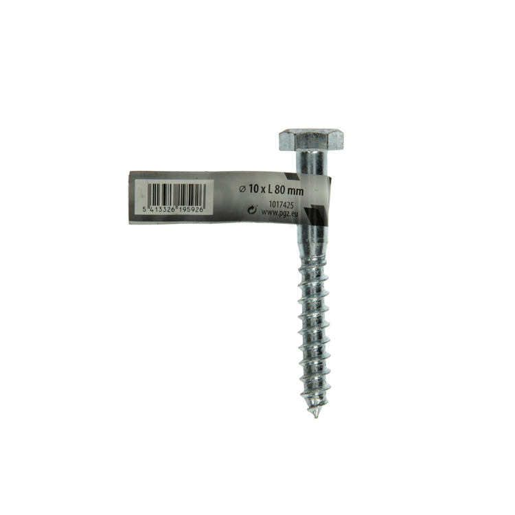 Mack 1017425 - perno rosca madera acero galvanizado 1 ud 10 x 80 mm | 10 piezas