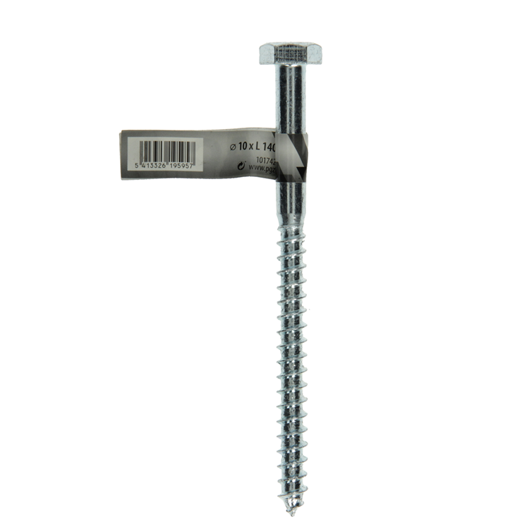 Mack 1017428 - perno rosca madera acero galvanizado 1 ud 10 x 140 mm | 10 piezas