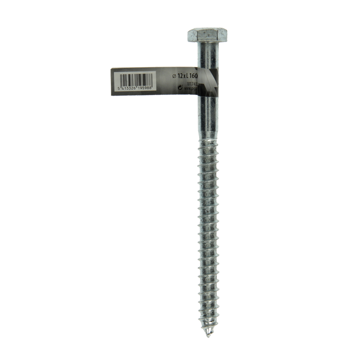 Mack 1017431 - perno rosca madera acero galvanizado 1 ud 12 x 160 mm | 10 piezas
