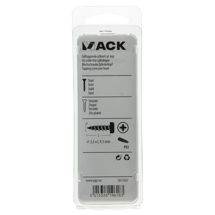 Mack 1017437 - tornillo autorroscante cabeza cilíndrica galv. 30 piezas de 3,5 x 9,5 mm | 10 piezas