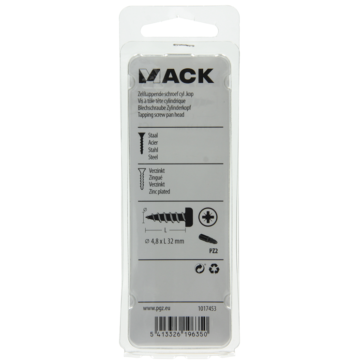 Mack 1017453 - tornillo autorroscante cabeza cilíndrica galv. 10 unidades de 4,8 x 32 mm | 10 piezas