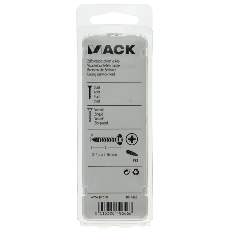 Mack 1017463 - tornillo autoperforante con cabeza galvanizada. 28 piezas 4,2 x 16 mm | 10 piezas