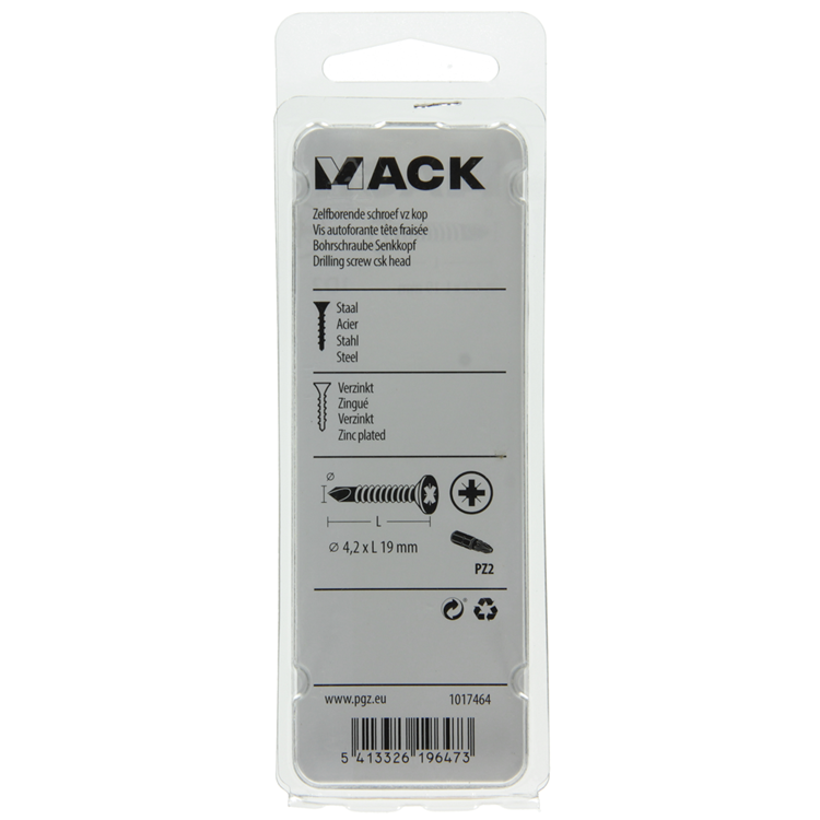 Mack 1017464 - tornillo autoperforante con cabeza galvanizada. 26 piezas 4,2 x 19 mm | 10 piezas