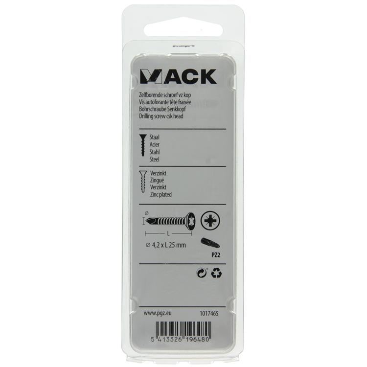 Mack 1017465 - tornillo autoperforante con cabeza galvanizada. 24 piezas 4,2 x 25 mm | 10 piezas