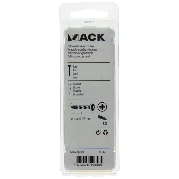 Mack 1017472 - tornillo autoperforante cil. condición de cabeza 20 piezas 4,8 x 25 mm | 10 piezas