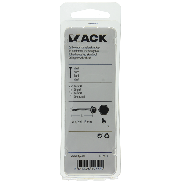 Mack 1017473 - tornillo hexagonal autoperforante. cabeza galvanizada. 30 piezas 4,2 x 13 mm | 10 piezas