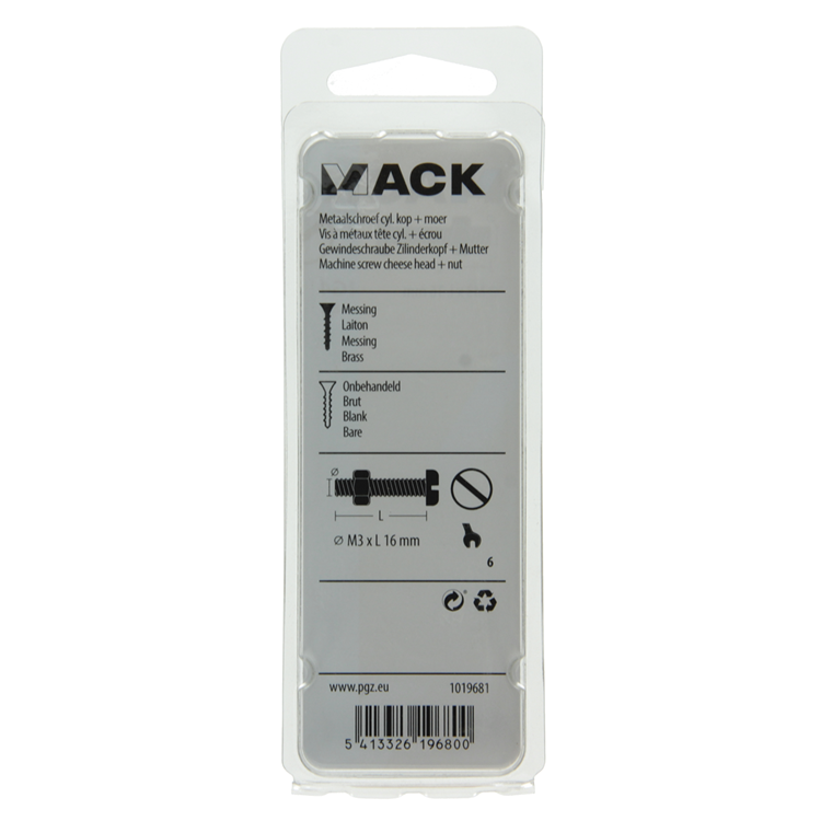 Mack 1019681 - tornillo metal culata + tuerca latón 8uds m3 x 16 mm | 10 piezas
