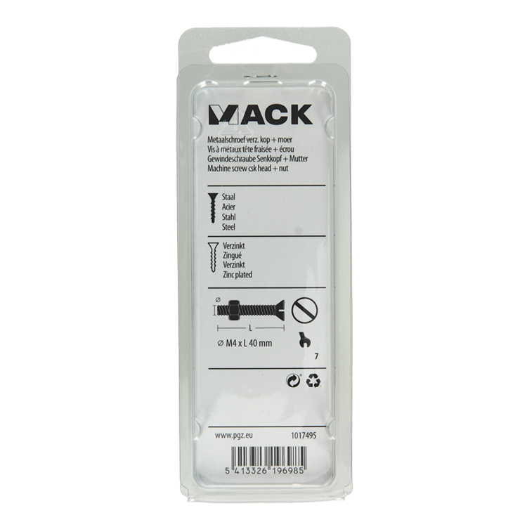 Mack 1017495 - vite in metallo zincata. testa + dado placcato 12 pezzi m4 x 40 mm | 10 pezzi