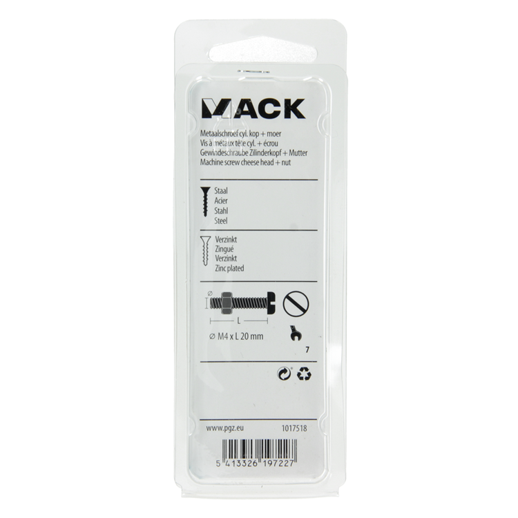 Mack 1017518 - cilindro de tornillo metálico. cabeza + tuerca chapada 18 piezas m4 x 20 mm | 10 piezas