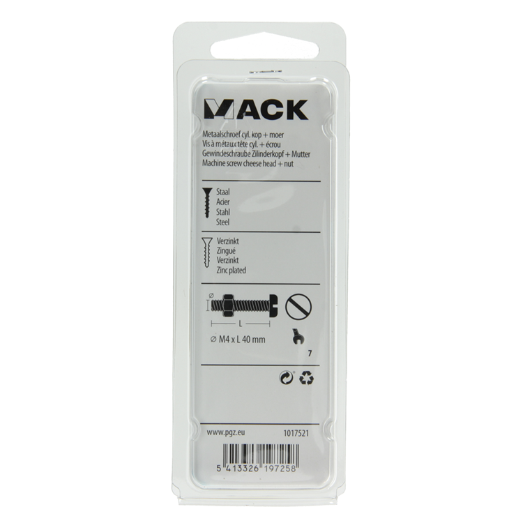 Mack 1017521 - cilindro de tornillo metálico. cabeza + tuerca chapada 12 piezas m4 x 40 mm | 10 piezas