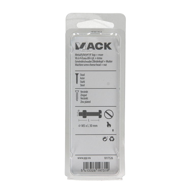 Mack 1017526 - cilindro de tornillo metálico. cabeza + tuerca chapada 13 piezas m5 x 30 mm | 10 piezas