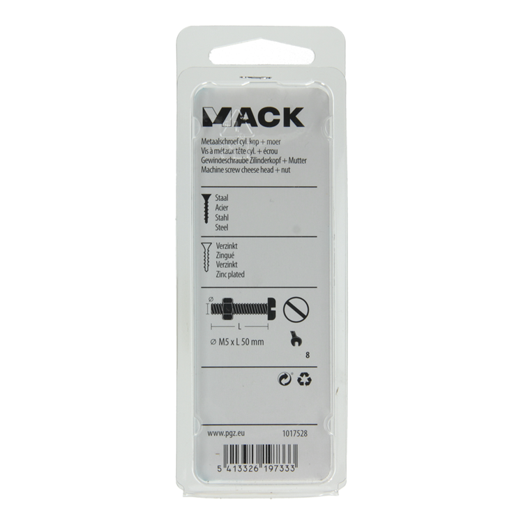 Mack 1017528 - cilindro de tornillo metálico. cabeza + tuerca chapada 8 piezas m5 x 50 mm | 10 piezas