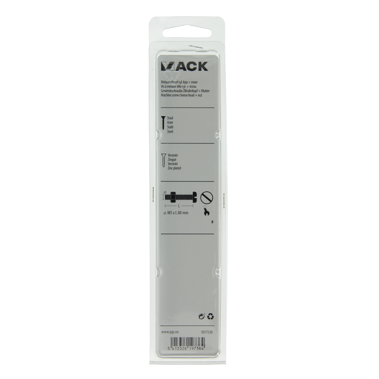 Mack 1017530 - cilindro de tornillo metálico. cabeza + tuerca chapada 3 piezas m5 x 80 mm | 5 piezas