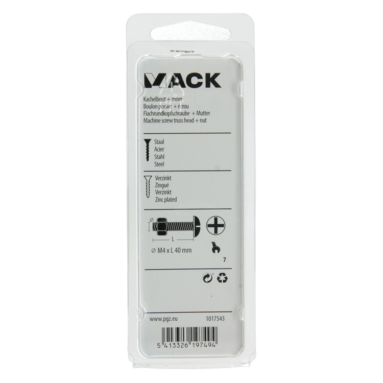 Mack 1017543 - perno calentador + tuerca acero galvanizado 14 piezas m4 x 40 mm | 10 piezas