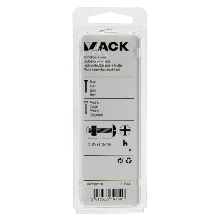 Mack 1017544 - perno estufa + tuerca acero galvanizado 16 piezas m5 x 16 mm | 10 piezas
