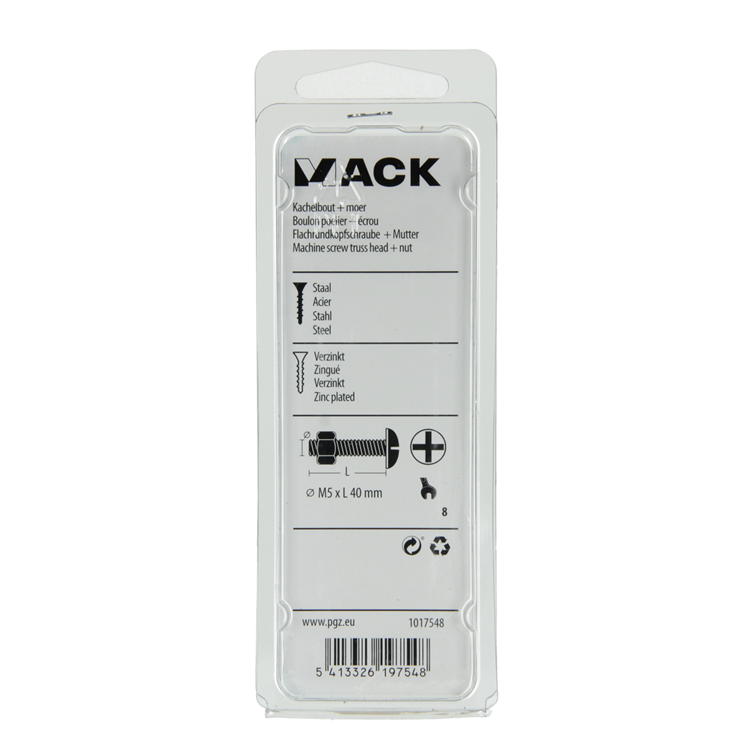Mack 1017548 - perno calentador + tuerca acero galvanizado 10 piezas m5 x 40 mm | 5 piezas