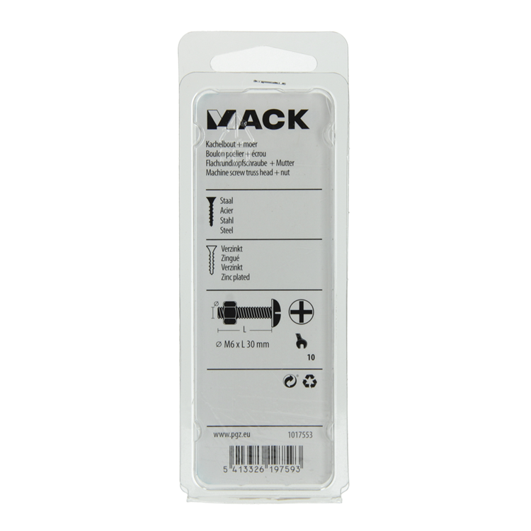 Mack 1017553 - perno calentador + tuerca acero galvanizado 8 piezas m6 x 30 mm | 5 piezas