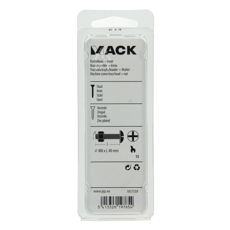 Mack 1017559 - perno calentador + tuerca acero galvanizado 5 piezas m8 x 40 mm | 5 piezas