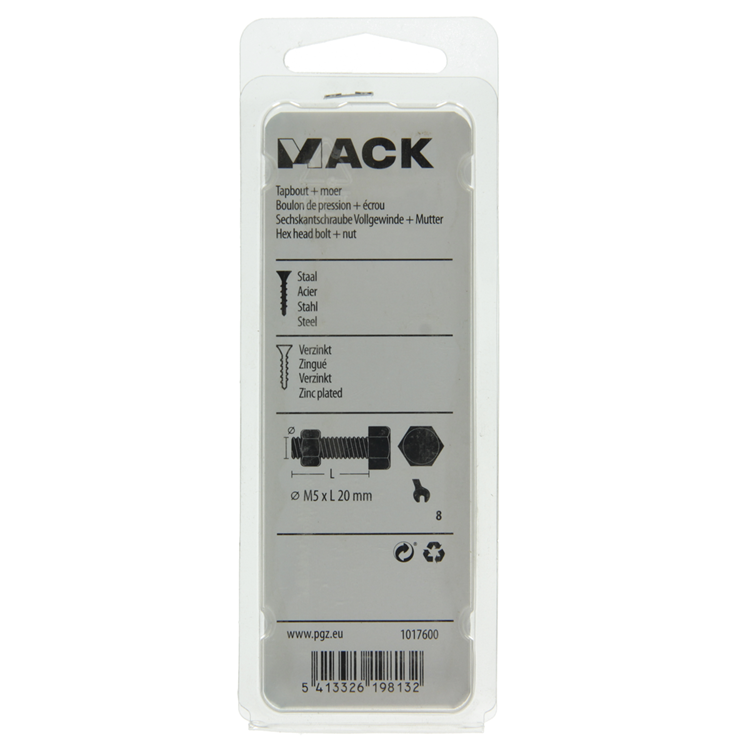 Mack 1017600 - grifo perno + tuerca acero galvanizado 14 piezas m5 x 20 mm | 10 piezas