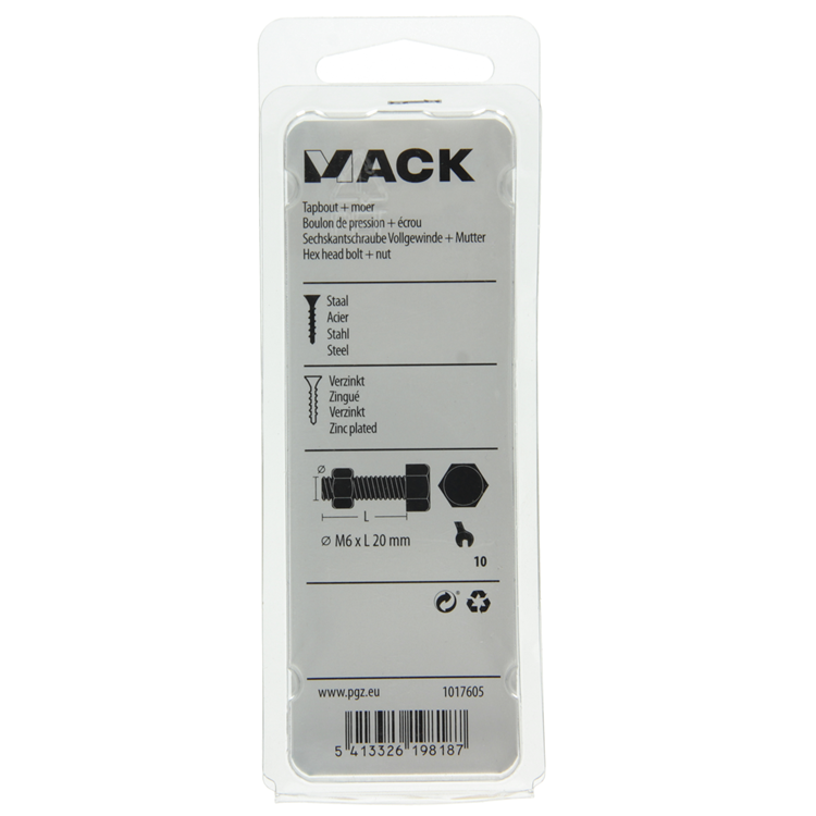 Mack 1017605 - grifo perno + tuerca acero galvanizado 14 piezas m6 x 20 mm | 10 piezas
