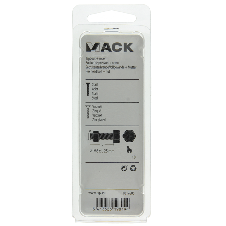 Mack 1017606 - grifo perno + tuerca acero galvanizado 13 piezas m6 x 25 mm | 10 piezas