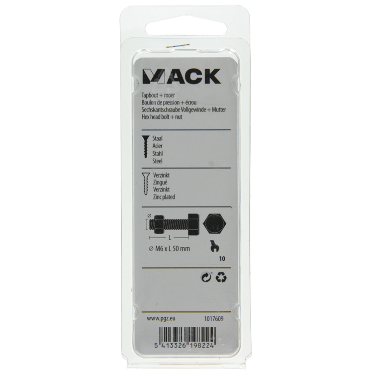 Mack 1017609 - grifo perno + tuerca acero galvanizado 8 piezas m6 x 50 mm | 5 piezas