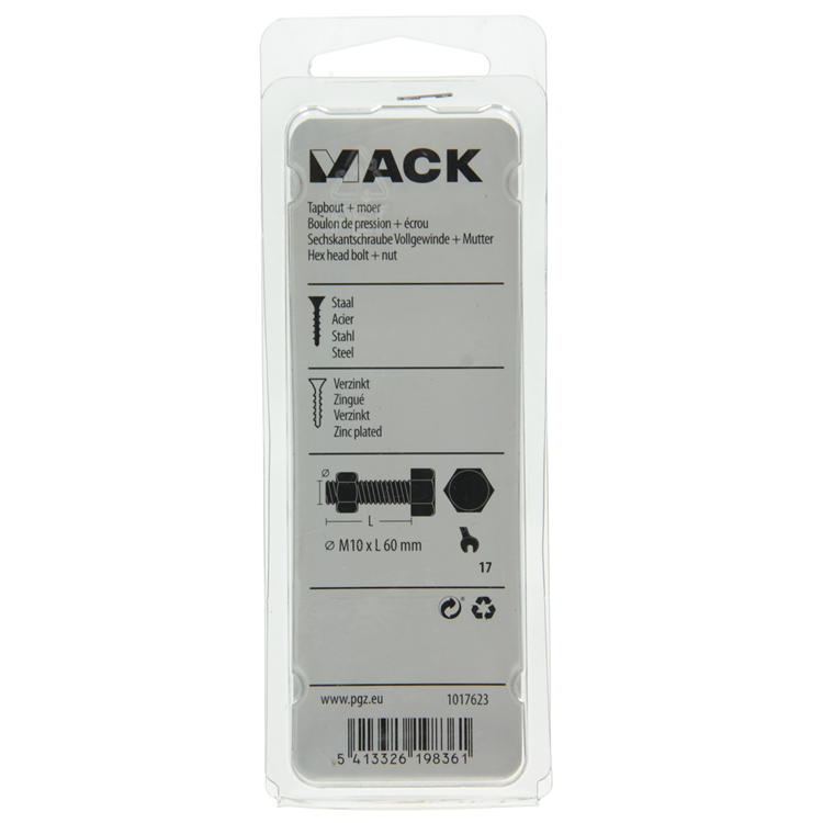 Mack 1017623 - perno grifo + tuerca acero galvanizado 2 piezas m10 x 60 mm | 5 piezas