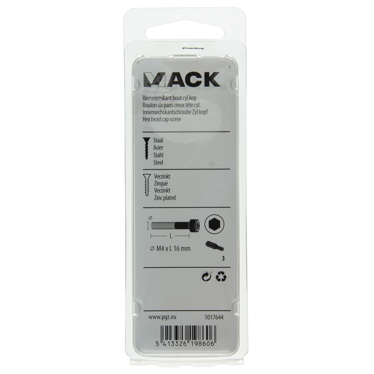 Mack 1017644 - cilindro con perno hexagonal cabeza plateada. 12 piezas m4 x 16 mm | 10 piezas