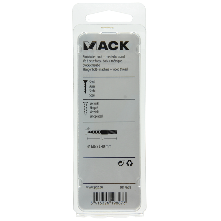 Mack 1017668 - palo extremo madera + metro. conductor de alambre 5 piezas m6x40 | 10 piezas