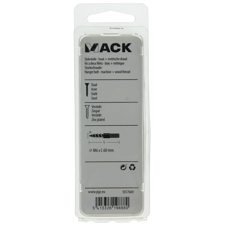 Mack 1017669 - palo extremo madera + metro. conductor de alambre 5 piezas m6x60 | 10 piezas