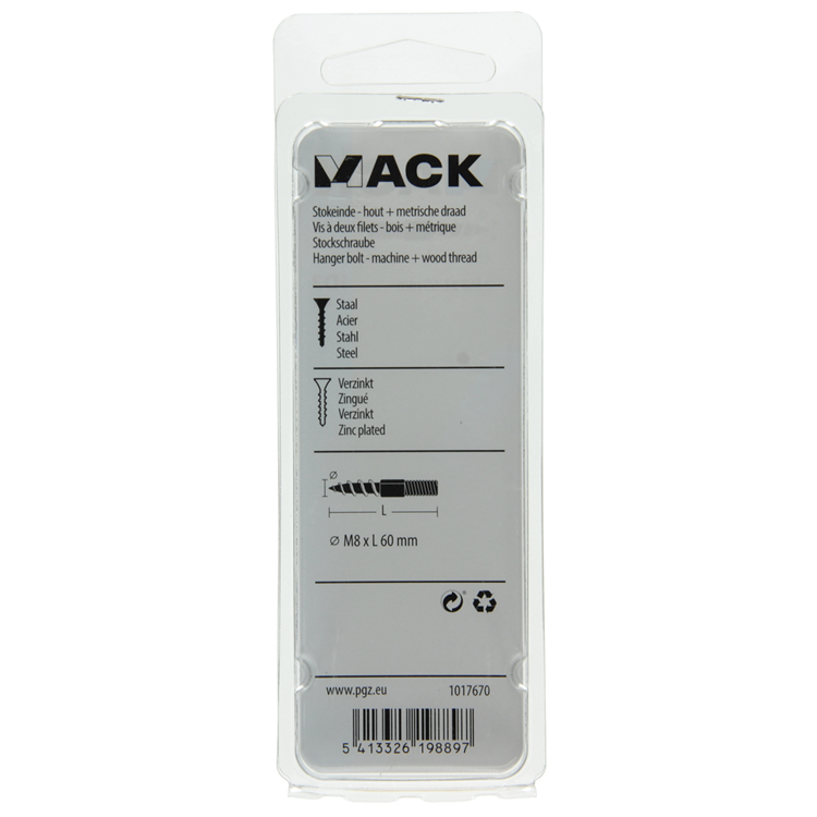 Mack 1017670 - palo extremo madera + metro. conductor de alambre 4 piezas m8x60 | 10 piezas