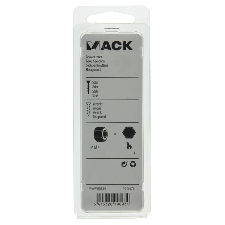 Mack 1017673 - tuerca hexagonal acero galvanizado 50 uds m 4 | 10 piezas
