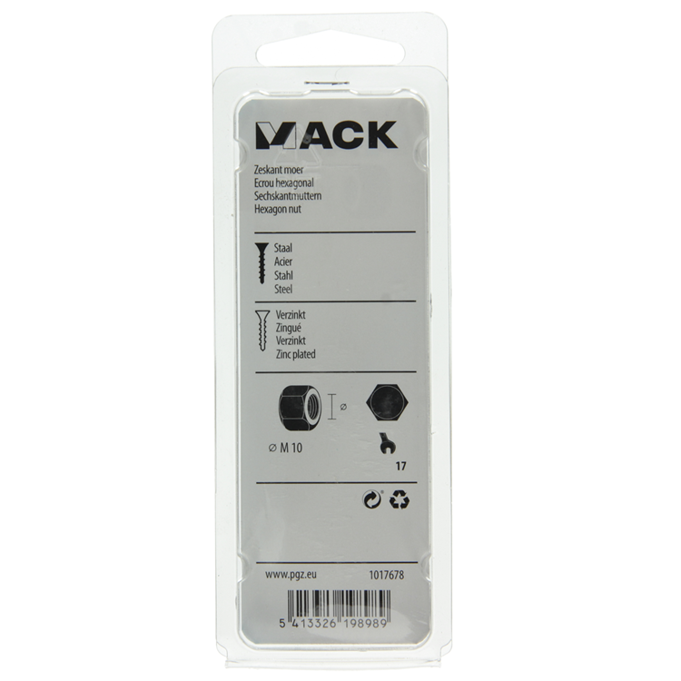 Mack 1017678 - tuerca hexagonal acero galvanizado 8 piezas m 10 | 10 piezas