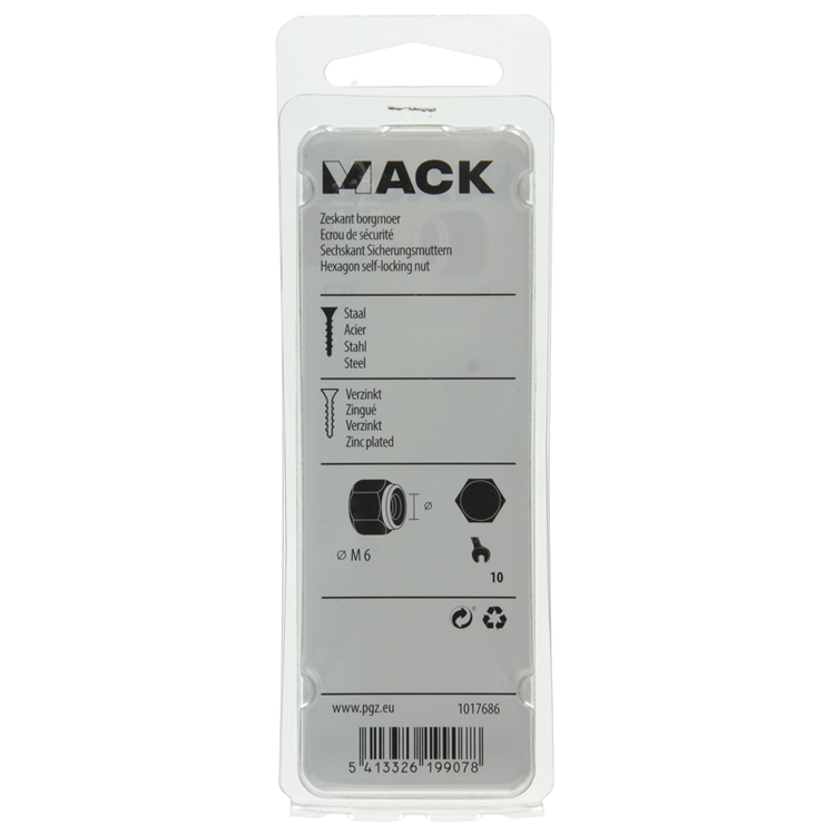 Mack 1017686 - contratuerca hexagonal acero galvanizado 14 piezas m6 | 10 piezas