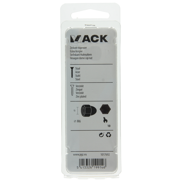 Mack 1017692 - tuerca ciega hexagonal acero galvanizado 7 piezas m6 | 10 piezas