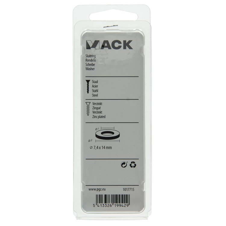 Mack 1017715 - arandela acero galvanizado 30 piezas 7,4 x 14 mm | 10 piezas
