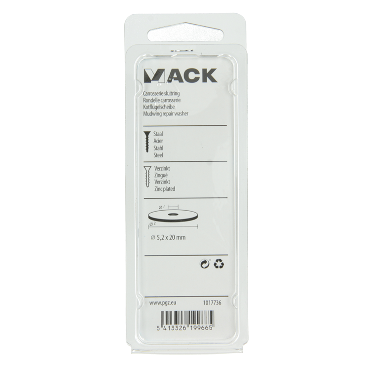 Mack 1017736 - arandela de carrocería galvanizada25 piezas 5,2 x 20 mm | 10 piezas