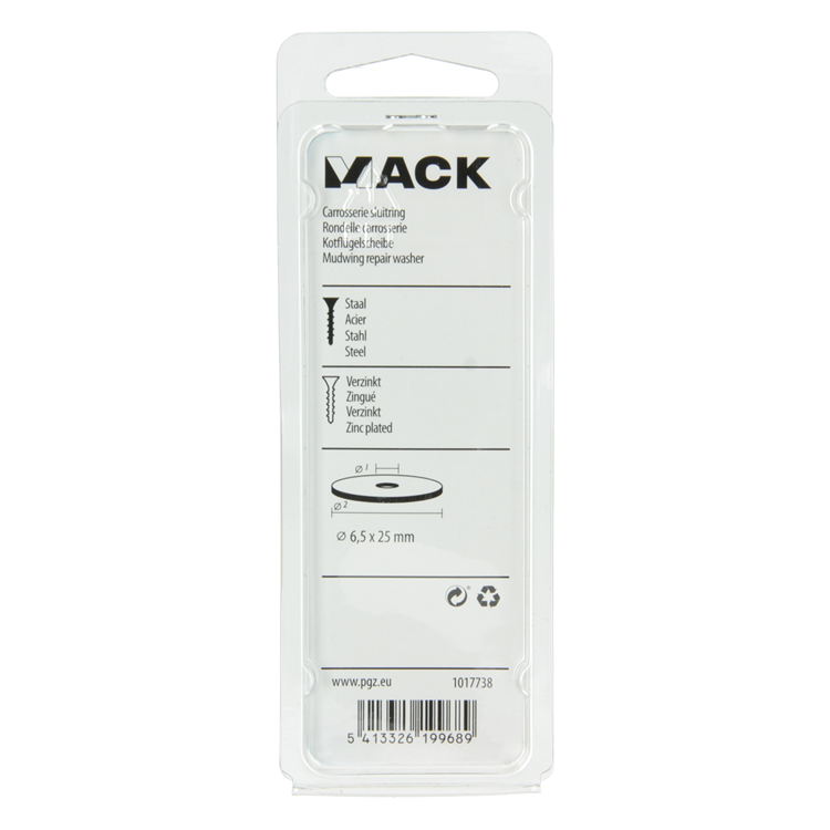 Mack 1017738 - arandela de carrocería galvanizada 18 piezas 6,5 x 25 mm | 10 piezas