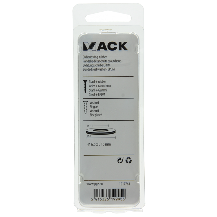 Mack 1017761 - anillo de sellado de goma galvanizado 15 piezas 6,5 x 16 mm | 10 piezas