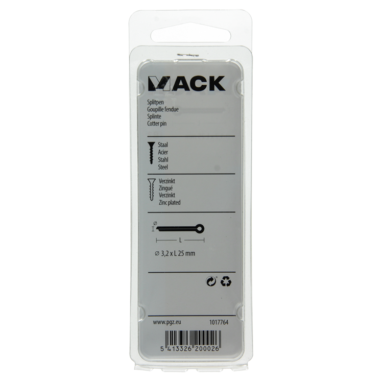 Mack 1017764 - pasador de chaveta acero galvanizado 16 piezas 3,2 x 25 mm | 10 piezas