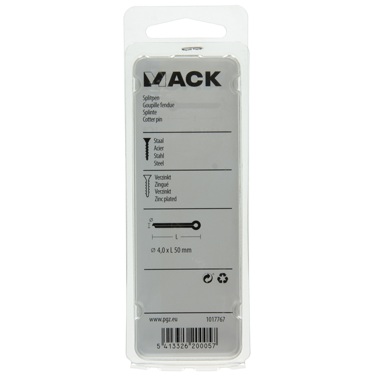 Mack 1017767 - pasador de chaveta acero galvanizado 8 piezas 4,0 x 50 mm | 10 piezas