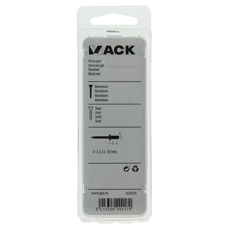 Mack 1020295 - 36 grapas ciegas aluminio 3,2x10mm | 10 piezas