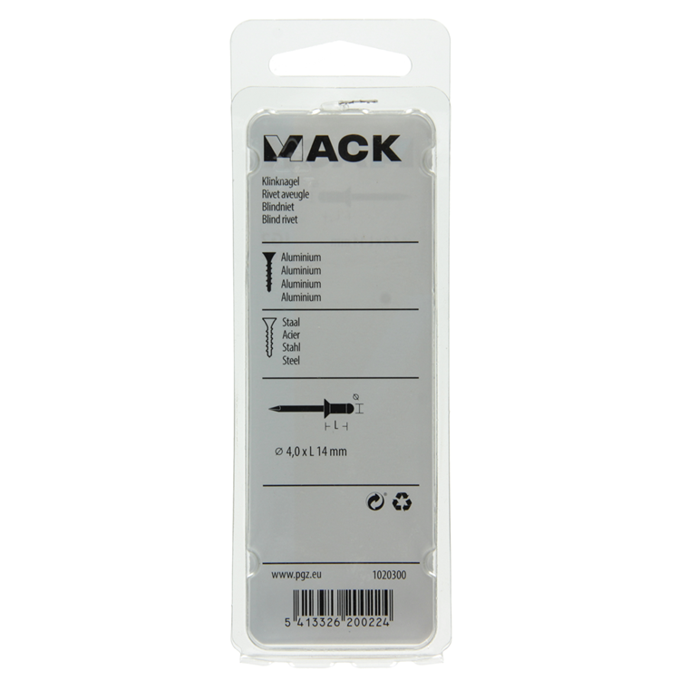 Mack 1020300 - 26 grapas ciegas aluminio 4.0x14mm | 5 piezas