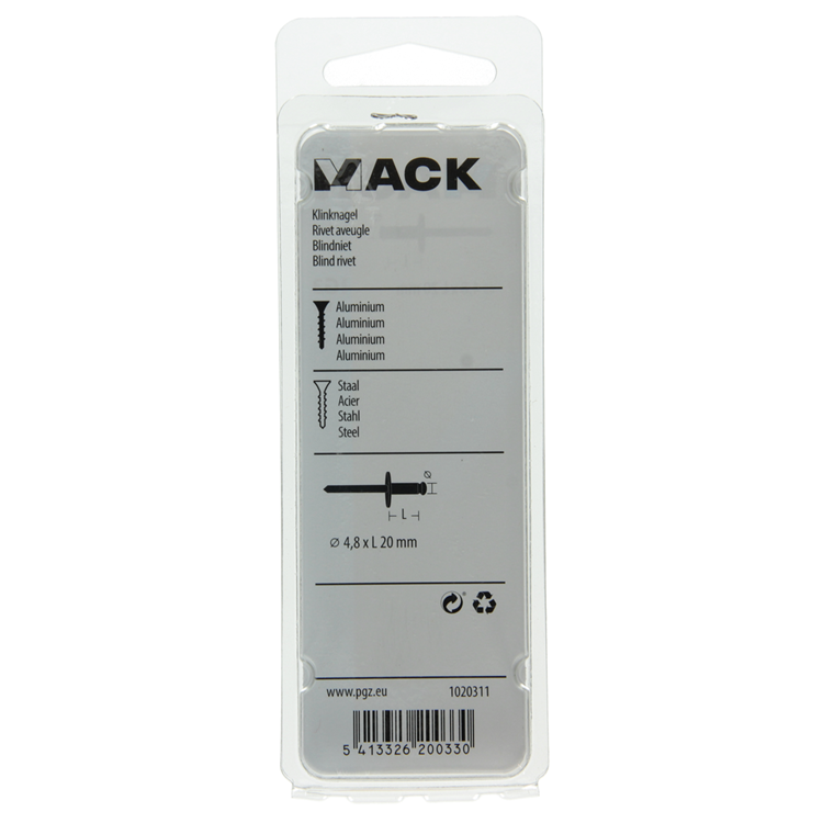 Mack 1020311 - 9 grapas ciegas aluminio cabeza ancha 4,8x20mm | 5 piezas
