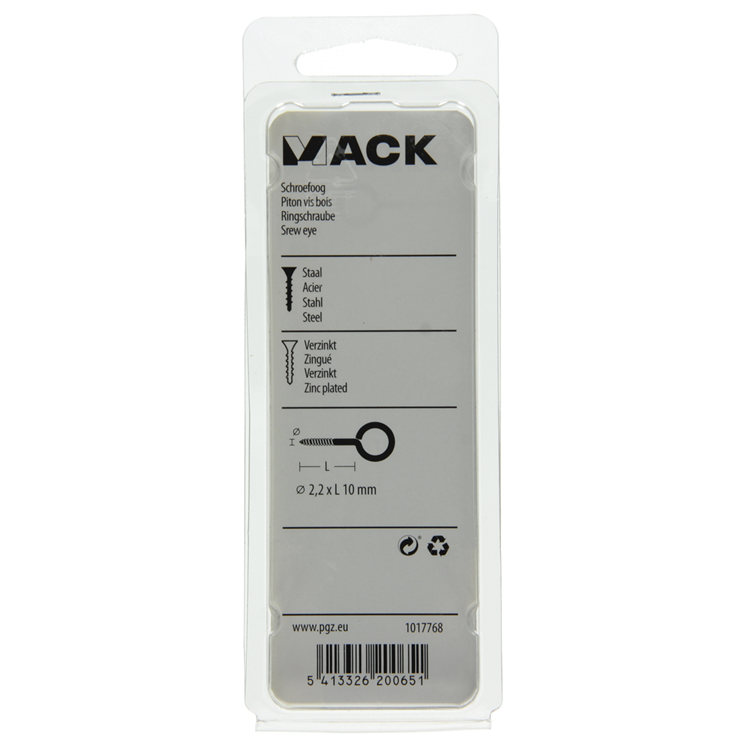 Mack 1017768 - ojo de tornillo acero galvanizado 20 piezas 2,2 x 10 mm | 10 piezas