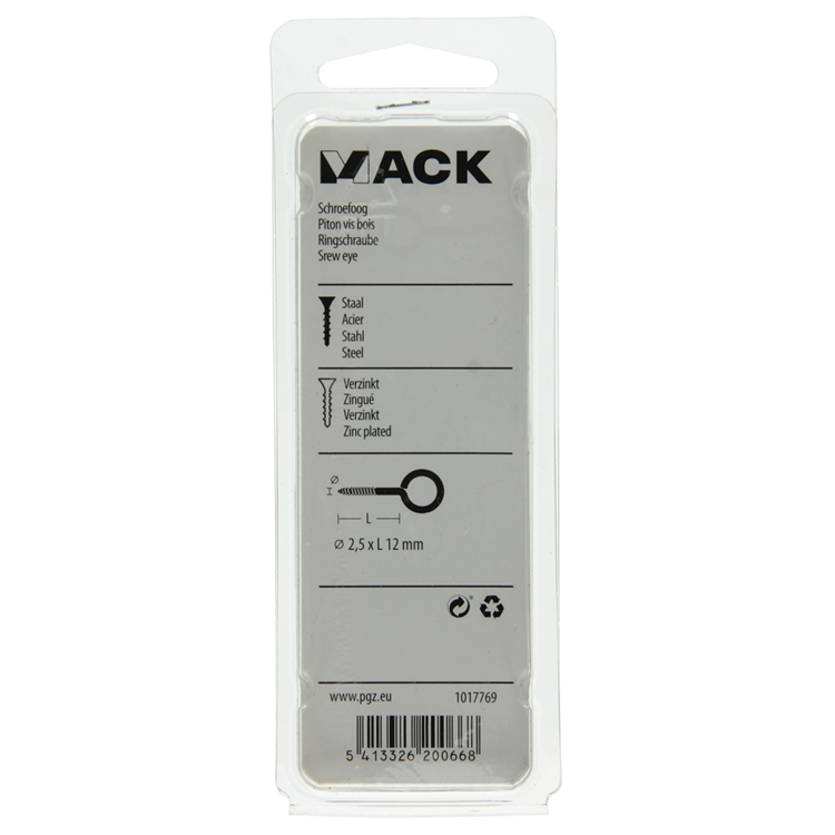 Mack 1017769 - ojo de tornillo acero galvanizado 18uds 2,5 x 12 mm | 10 piezas