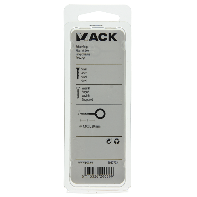 Mack 1017772 - ojo de tornillo acero galvanizado 10uds 4,0 x 20 mm | 10 piezas